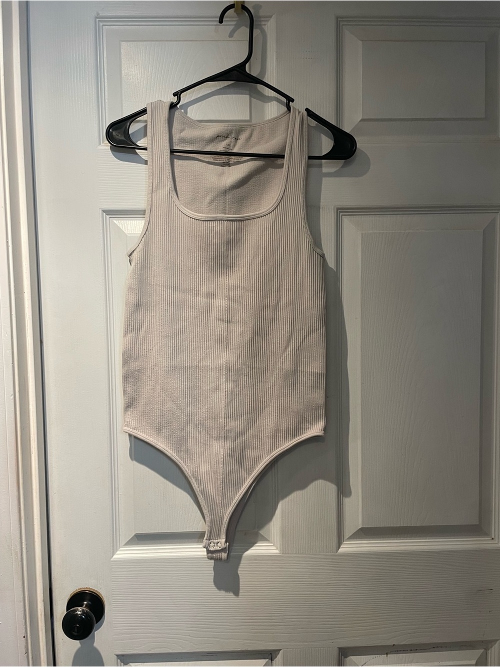Pink Rose Ribbed Tank One-Piece Bodysuit in Light Beige L/XL